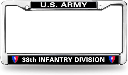 US Army 38TH Infantry Division License Plate Frame,Veteran US Army Aluminum Slim License Plate Frames Chrome for US Canada Vehicles