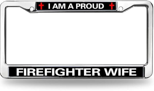 Proud Firefighter Wife License Plate Frame Military Proud Firefighter Rattle-Proof License Plate Frame Fire Rescue Support License Plate Frame for Firefighter