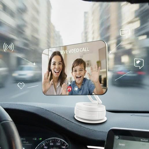 GORDIUS Premium Metalic Foldable Vacuum Magnetic Phone Holder, 360° Phone Suction Mount Double-Sided Swivel Stand for Car, Mirror, Gym, Hands-Free Compatible with iPhone and Android (White)