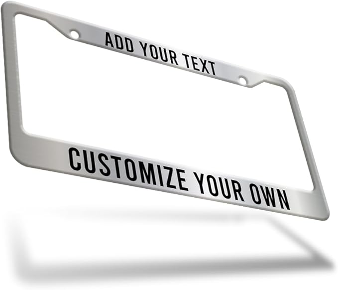 VulgrCo Custom License Plate Frame for Car Truck SUV Vehicle - 12 1/4 x 6 3/8 Inch - Universal Fit Personalized Text Number Customizable UV Print Image Photo Logo Plate Auto Accessory (Silver)