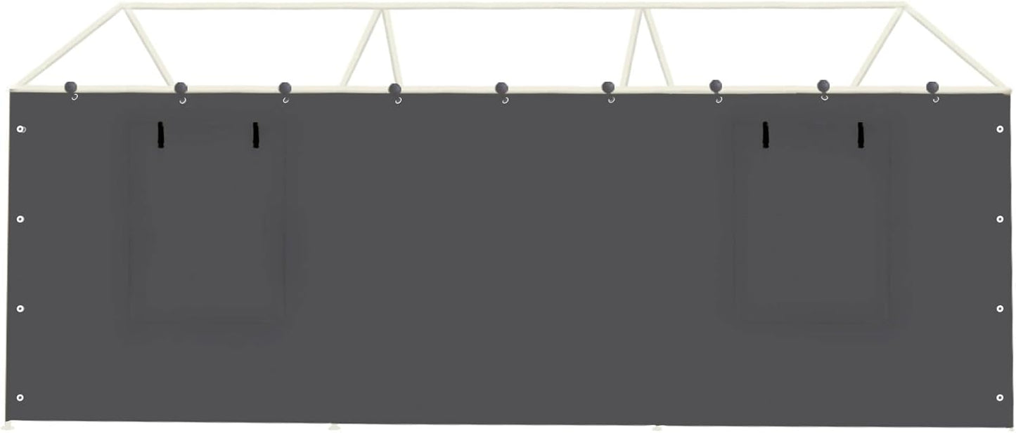 Sidewall Panel with Mesh Windows and Elastic Ball Bungees, for 10x20 FT or 12x20 FT Garage Party Tent Shelter - Gray, One Sidewall Panel Only