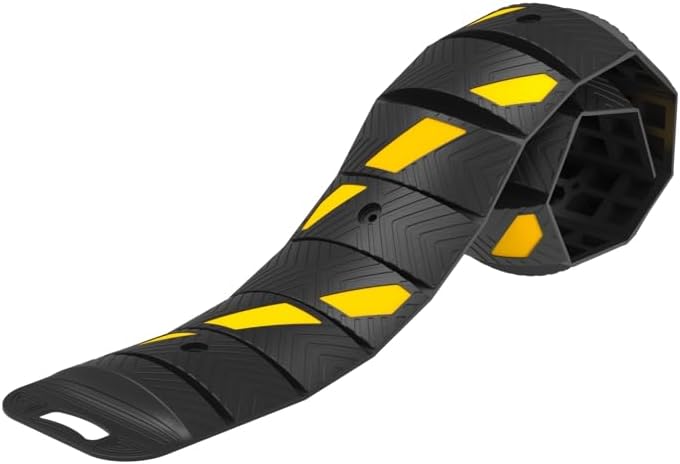 76"x10"x 2" Portable Rubber Speed Bump Reflective Yellow-Black,Quick to fold, Unfold, and Secure for Road use. Suitable for Asphalt Cement Gravel Roads Parking Lots garages Schools and Other Areas.
