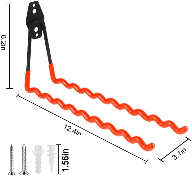 Wall Mounted Garage Hooks Tool Organizer, 12.4 Inch Garage Storage Hook Heavy Duty Utility Wall Hangers Orange for Ladders, Hose, Garden Tools, Set of 4