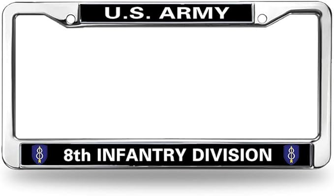 Infantry Division Flag License Plate Frame Chrome Army 8th Infantry Vet Durable License Plate Frame Proud US Veteran License Plate Frame for Independence Day