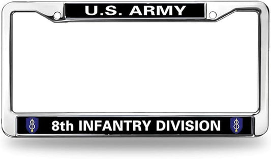 Infantry Division Flag License Plate Frame Chrome Army 8th Infantry Vet Durable License Plate Frame Proud US Veteran License Plate Frame for Independence Day