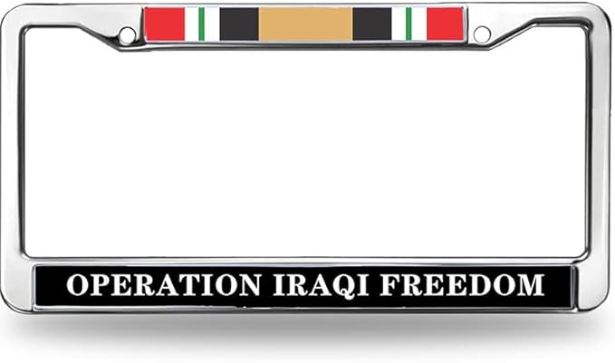 Iraqi War Veteran License Plate Frame Chrome US Military Veteran Scratch-Resistant License Plate Frame Iraq War Vet Flag License Plate Frame for Independence Day