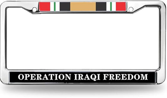 Iraqi War Veteran License Plate Frame Chrome US Military Veteran Scratch-Resistant License Plate Frame Iraq War Vet Flag License Plate Frame for Independence Day