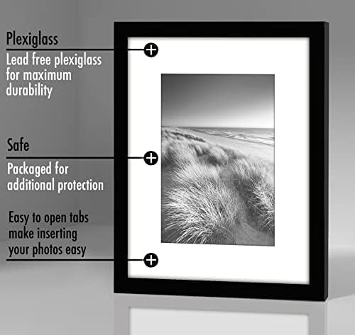 Americanflat 8x10 Picture Frame with Polished Plexiglass - Set of 5 - Use as 5x7 Frame with Mat or Display 8x10 Photo Without Mat - Galleria Collection - Picture Frames for Tabletop and Wall - Black