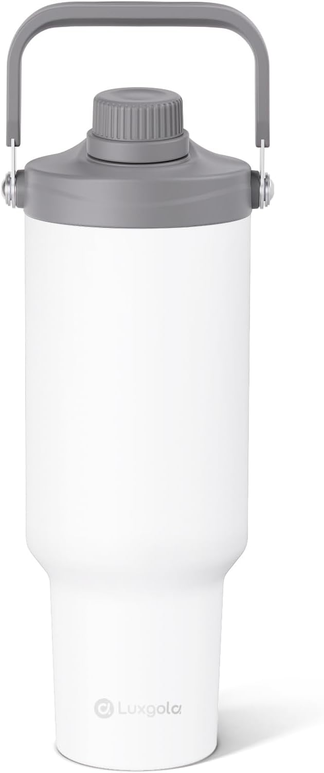 40 oz Insulated Tumbler, Double Wall Vacuum Stainless Steel Cup with Handle and Spout Lid, For Cold/Hot Drinks, Coffee Travel Mug for Car Holder/Home/Office/Party/Camping (White-1 Pack)