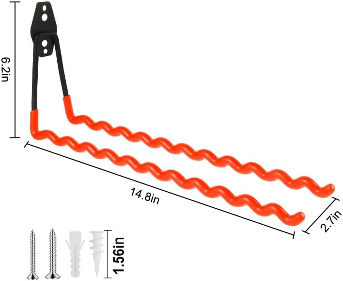Wall Mounted Garage Hooks Tool Organizer, 14 Inch Garage Storage Hook Heavy Duty Utility Wall Hangers Orange for Ladders, Hose, Garden Tools, Set of 4