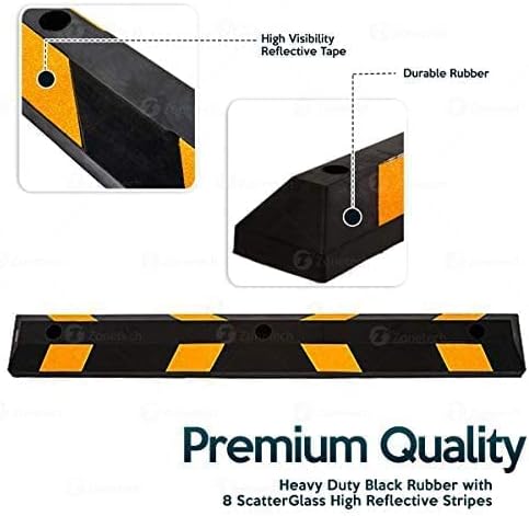 ZONETECH Large Heavy Duty Rubber Parking Curb – 72” Premium Quality Auto Garage Wheel Stopper Professional Grade w/Yellow Reflective Tape for Car, Truck, Trailer and RV (50-Pack)