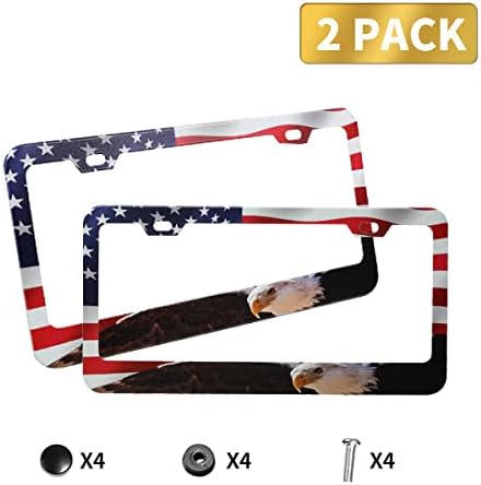Eagle USA Flag License Plate Frames Funny Cute for USA Canada Vehicles Standard Car Tag Cover Holder Aluminum Metal for Women Men Auto Decoration Hardware Included 2 Pack