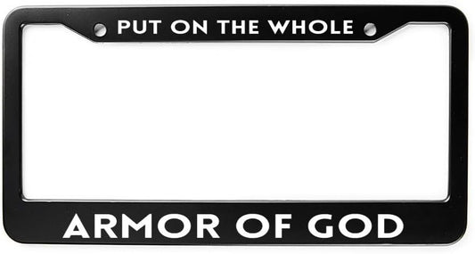 Put on The Whole Armor of God License Plate Frame Stainless Steel License Plate Holder Auto Car Accessories 2 Holes with Screws for USA and Canada 6x12 Inch