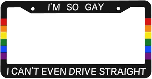 Rainbow Gay License Plate Frame Personalized LGBT Pride License Plate Cover Aluminum Metal Novelty Decorative for Front Rear Car Tag Holder 2 Hole with Screws Fits for Men Women 1 Pcs