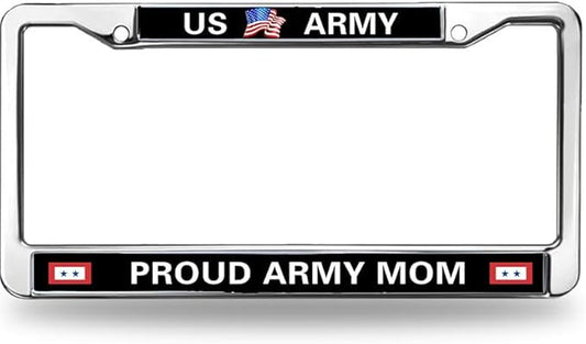 US Army Mom License Plate Frame Chrome Proud Army Mom Slim Design License Plate Frame US Army Pride License Plate Frame for Patriotic Man Woman