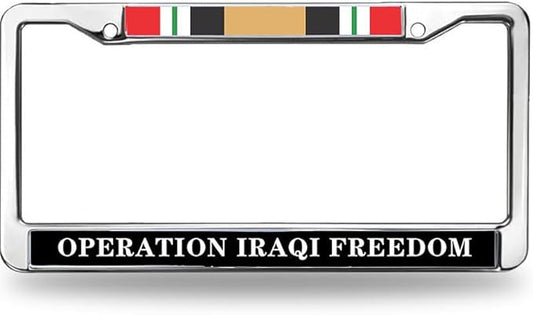 Iraqi War Veteran License Plate Frame Chrome US Military Veteran Scratch-Resistant License Plate Frame Iraq War Vet Flag