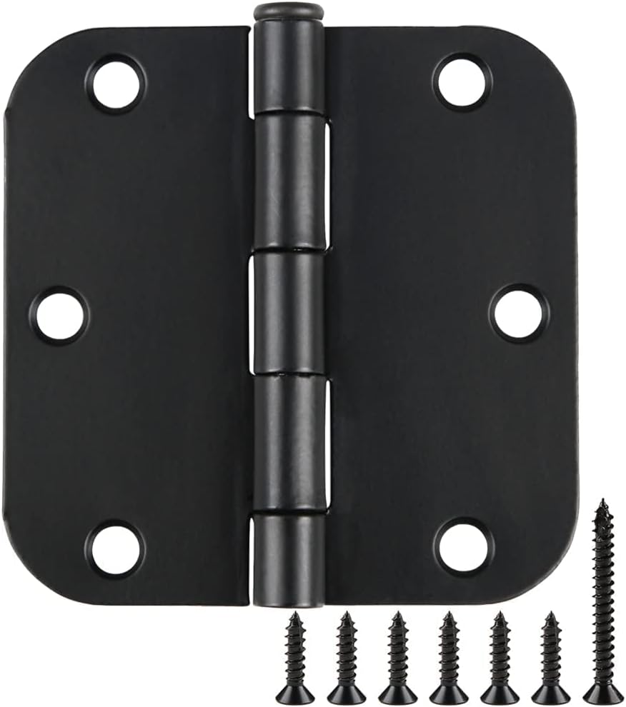 1 Pack Rounded Matte Black Door Hinges 3.5 Inch 5/8" Radius for Interior 3 1/2" Flat Iron Bifold Residential Standard Bedroom Indoor for Doors 3 ½"Hardware Control House Decor Essentials Accessories