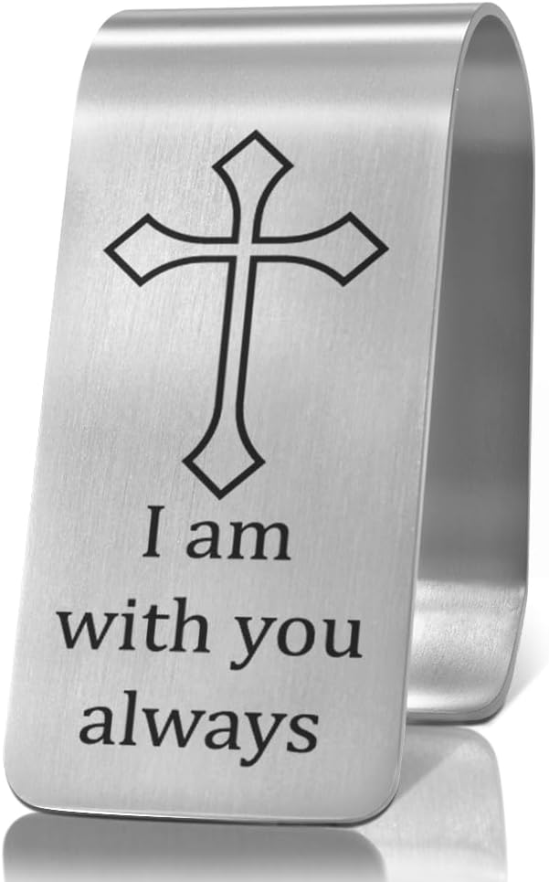 XQLZY I Am with You Always Engraved Stainless Steel Car Visors Clip, Travels Visor Car Accessories, Inspirational Guardian Angel Visor Clip for Women Men Family Friend Driver, New Driver Gifts