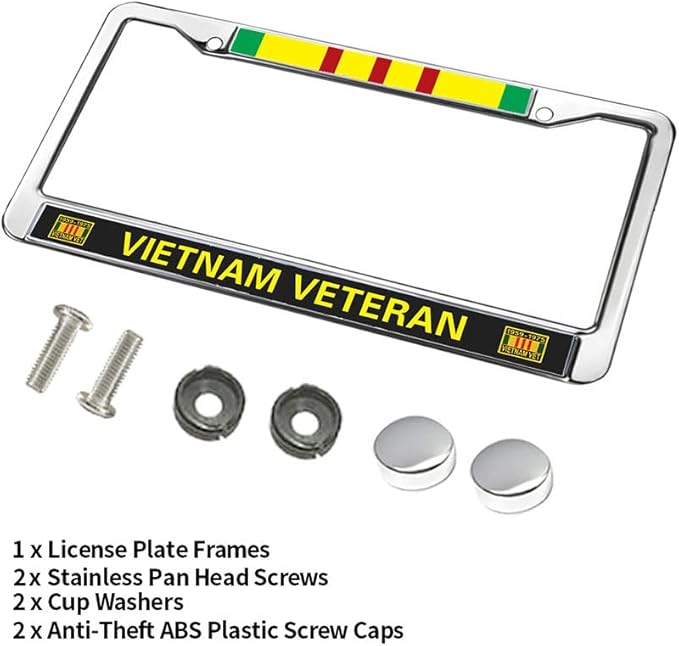 US Army Vietnam Veteran 2 Holes Black License Plate Frame,US Army Vietnam Veteran Auto Car License Plate Frame Tag for US Canada Vehicles