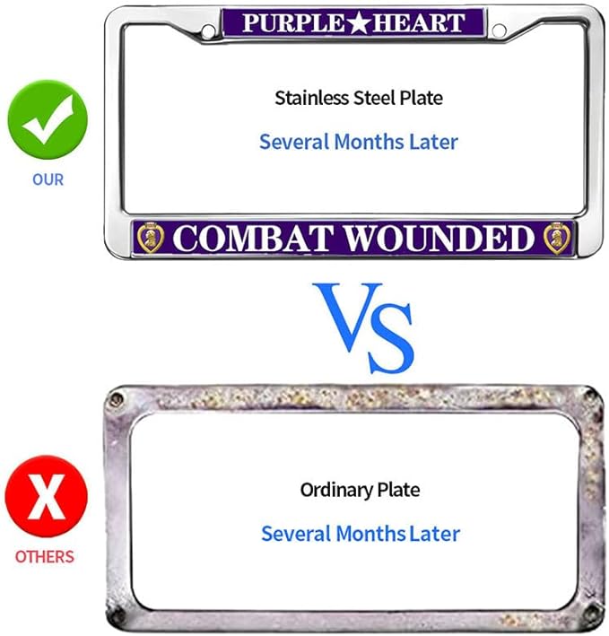 Purple Heart Pride License Plate Frame US Army Pride Anti-Theft License Plate Frame American Flag Veteran License Plate Frame for Independence Day