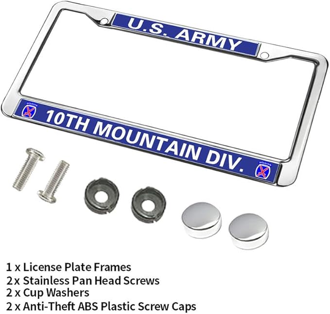10th Mountain Division License Plate Frame Military US Army Power Durable License Plate Frame Mountain Division Vet