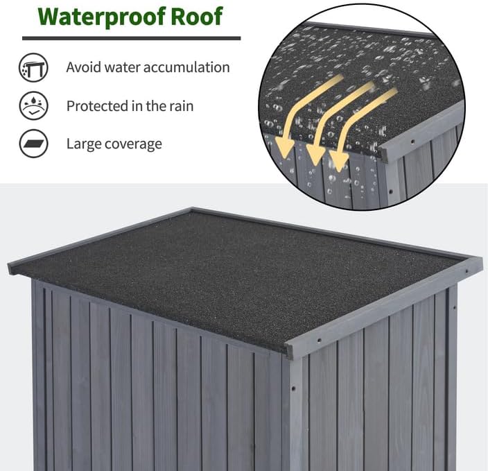 MCombo Outdoor Storage Cabinet, Wooden Storage Shed with Latch, Outside Garden Tool Shed with 2 Doors for Patio Yard Lawn, 0808 (Grey, Medium)