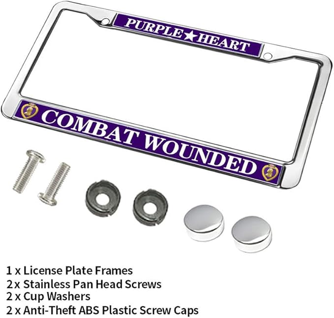 Purple Heart Pride License Plate Frame US Army Pride Anti-Theft License Plate Frame American Flag Veteran License Plate Frame for Independence Day