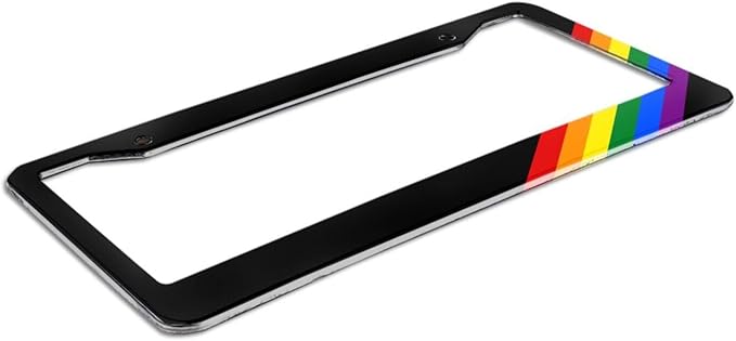 Gay Rainbow License Plate Frame - 1 Pack Personalized Aluminum Car License Plate Cover Pride LGBT License Plate Holder Universal US-Canada 2 Hole Auto Car Tag for Women/Men