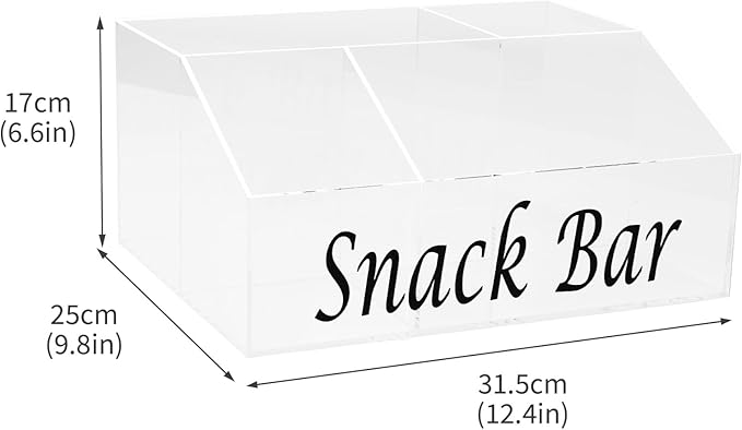 Snack Organizer for Countertop, Acrylic Snack Storage Containers with 4 Compartments - Clear