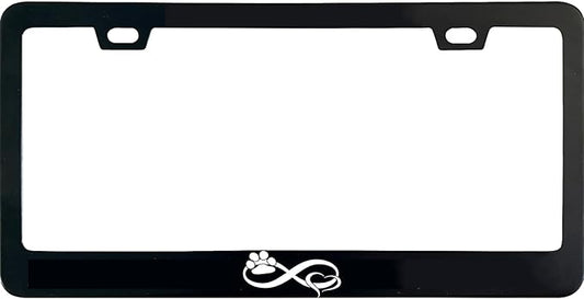 Infinity Forever Paw and Heart License Plate Frame, 12 X 6 Inch Black Stainless Steel Car Accessories for Women/Men, with 2 Holes & Screws