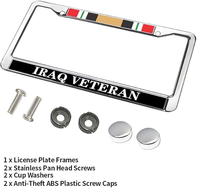 Iraq Veteran Flag License Plate Frame Slim US Army Veteran Stylish License Plate Frame US Veteran Blessing