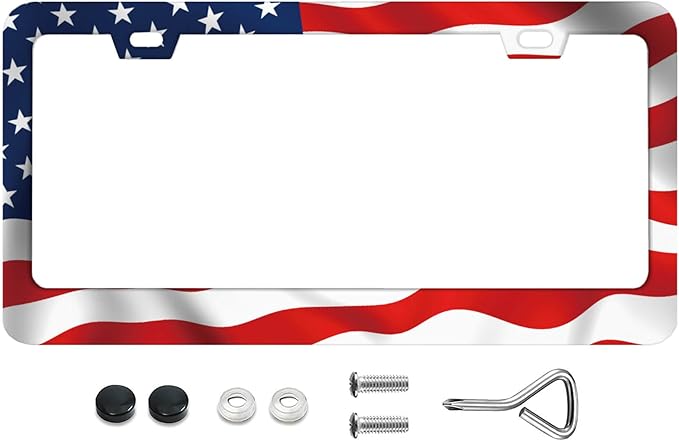 Waving American Flag Patriotic Symbol Democracy License Plate Frames Rust-Proof Stainless Steel Screws Included Personalized Cover Women Men Decorate Car 12.3x6.3 Inch License Plate Holder -DATANSEN