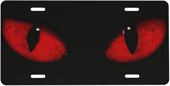 Cat Red Eyes Front License Plate for Women Car Vanity Plates Decorative Aluminum Metal Cute Novelty License Plate Cover for Men 6x12 Inch (4 Holes)