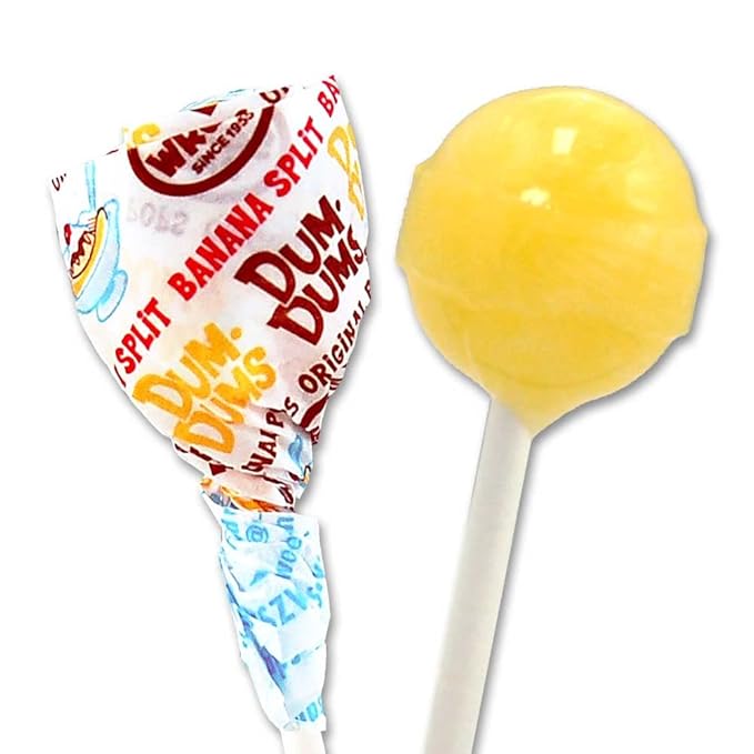 Dum Dums Banana Split Lollipops - Bulk Candy Bag with Lollipops Individually Wrapped, Single Flavor Gourmet Suckers - 50 Count