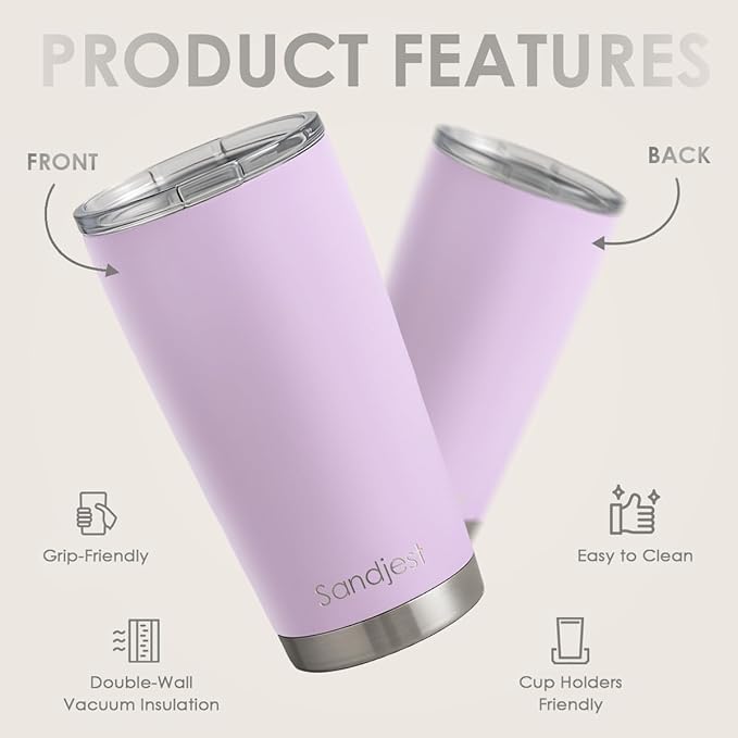 SANDJEST Purple Tumbler 20oz Stainless Steel Double Wall Vacuum Insulated, Travel Coffee Cup, Gifts for Men Women Birthday Christmas