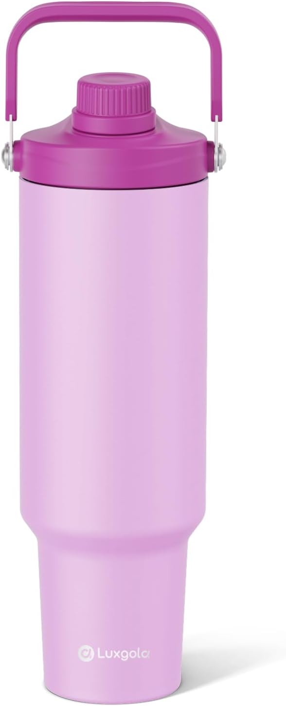 50 oz Insulated Tumbler, Double Wall Vacuum Stainless Steel Cup with Handle and Spout Lid, For Cold/Hot Drinks, Coffee Travel Mug for Car Holder/Home/Office/Party/Camping (Lilac-1 Pack)