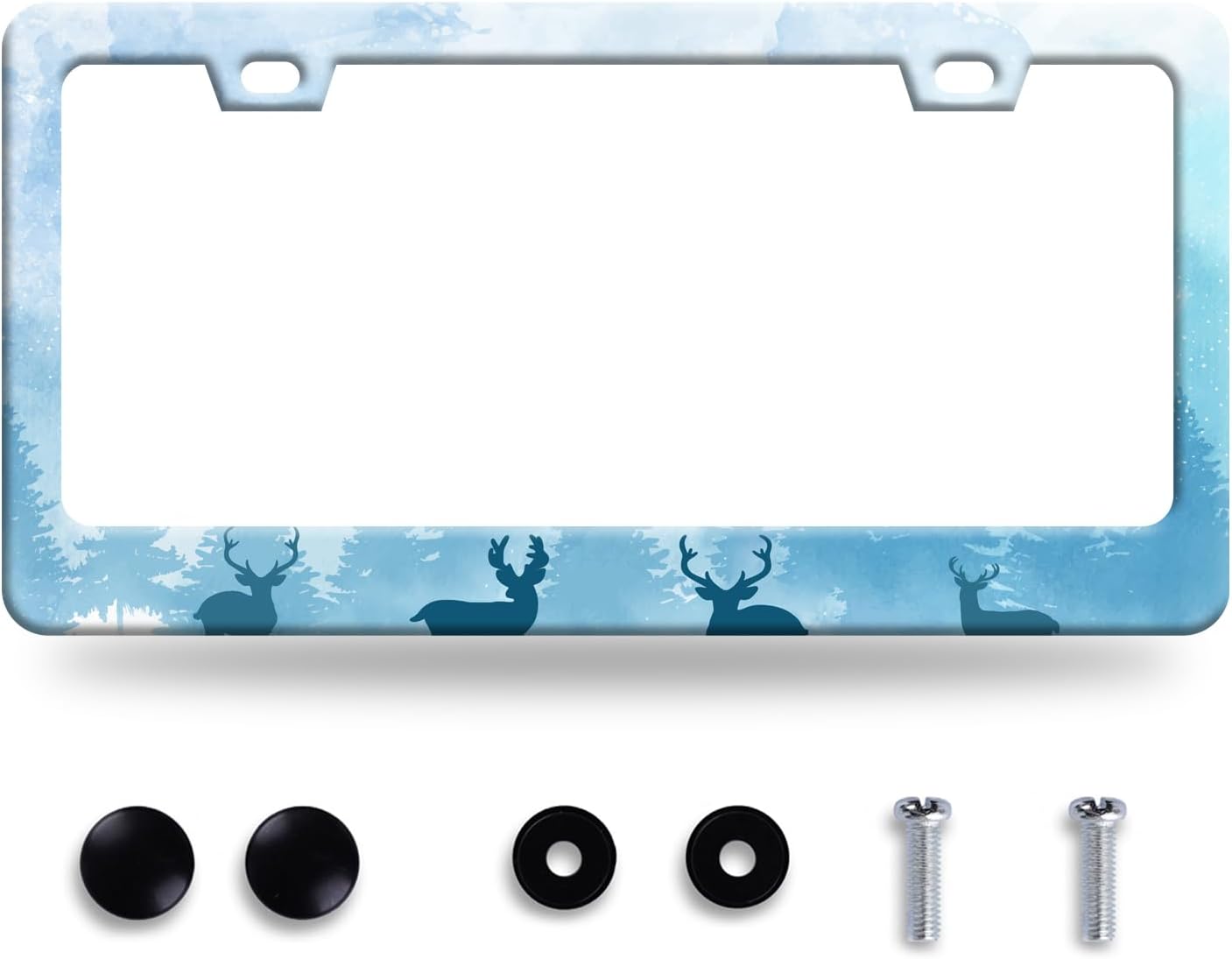 Deer License Plate Deer Forest License Plate Stainless Steel Parts Funny License Plate Decorative with Screws Size 12.3" x 6.3" for Women Men