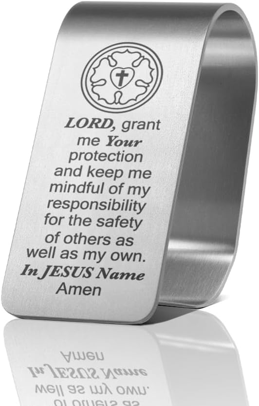 Lord, Grant Me Your Protection and Keep Me Mindful Engraved Stainless Steel Car Visor Clip, Travels Visor Car Accessories for Women Men, Safe Driving Religious Gifts for Family Friend Driver