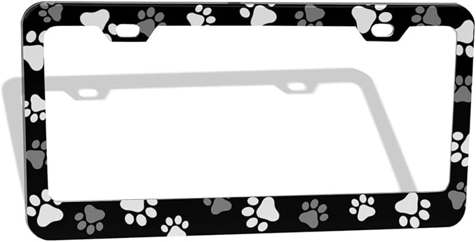 Paws Print License Plate Frame - 1 Pack Personalized Aluminum Car License Plate Cover Black and White Dog Paws License Plate Holder Universal US-Canada 2 Hole Auto Car Tag for Women/Men
