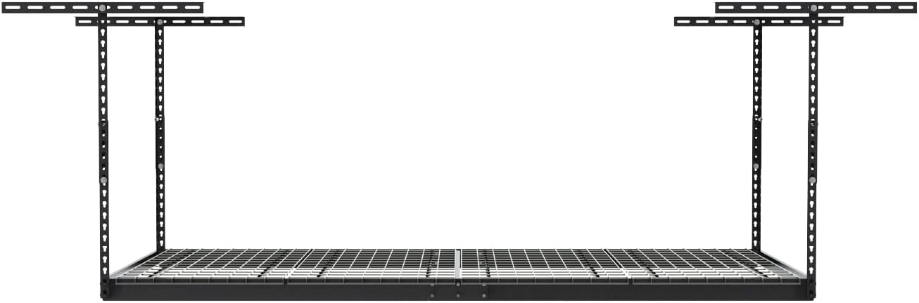 MonsterRax Overhead Garage Storage Rack - 4 x 8 Ceiling Rack for Garage Racks, Organization Shelving, Adjustable Hanging Shelf, Grey 18"- 33" Height Adjustment