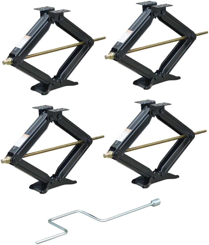 Bastion Distribution Four 30" Scissor Jacks with a Crank Handle | 5000lbs Capacity | Adjustable 5-30” Height | Leveling & Stabilizing | BJ-5000MSJ30