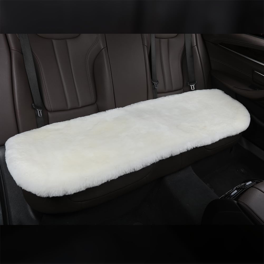 Fluffy Genuine Australia Sheepskin Car Seat Cover for Auto Interior Accessories with Soft Fuzzy Wool Eco-Friendly Natural Fur Non-Slip (White, Back)