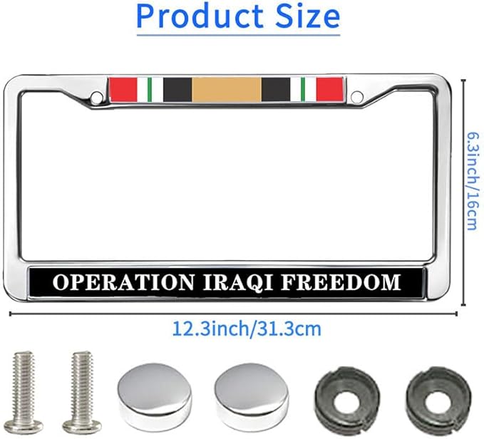 Iraqi War Veteran License Plate Frame Chrome US Military Veteran Scratch-Resistant License Plate Frame Iraq War Vet Flag License Plate Frame for Independence Day