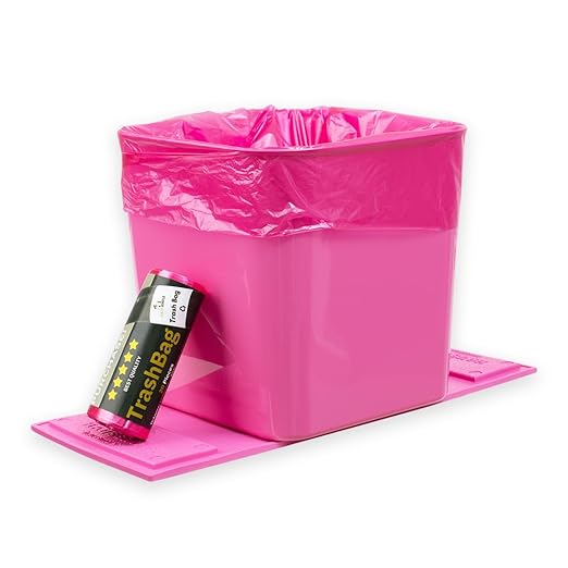 Car Trash Can ??Leakproof 1.4 Gallon Compact Garbage Bin with Stability Flap & Anti-Slip Base | Portable Trash Holder for Cars, Trucks, SUVs, Minivans ??Includes Trash Bags (Pink, Large)