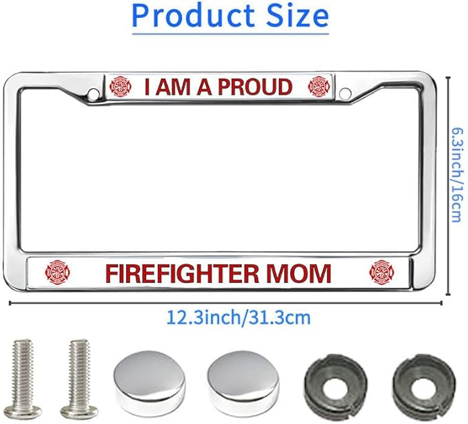 Proud Firefighter Mom License Plate Frame Slim Firefighter Pride Rust-Proof License Plate Frame Firefighter Blessing License Plate Frame for Firefighter