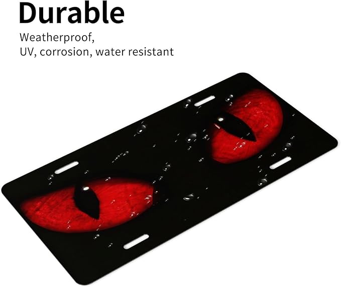 Cat Red Eyes Front License Plate for Women Car Vanity Plates Decorative Aluminum Metal Cute Novelty License Plate Cover for Men 6x12 Inch (4 Holes)