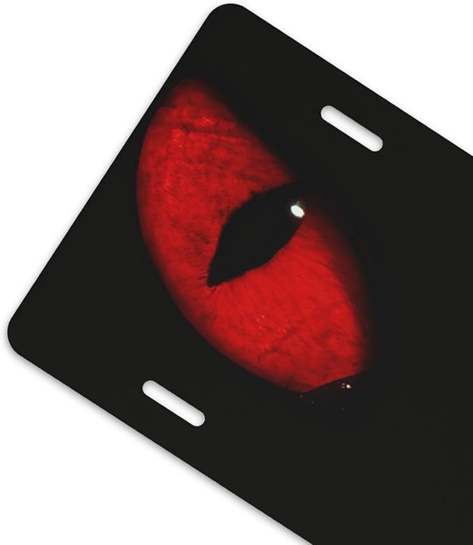 Cat Red Eyes Front License Plate for Women Car Vanity Plates Decorative Aluminum Metal Cute Novelty License Plate Cover for Men 6x12 Inch (4 Holes)