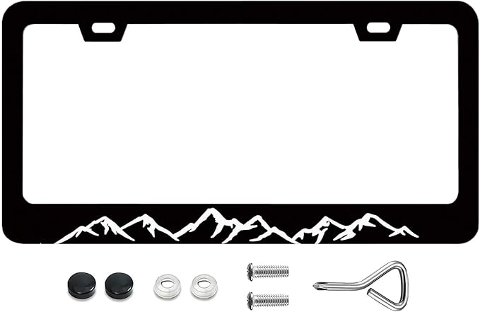 Hand Drawn Vintage Mountains License Plate Frames Black and White Mountain Rust-Proof Stainless Steel License Plate Cover Personalized Cover for Women Men 12.3x6.3 Inch License Plate Holder -DATANSEN