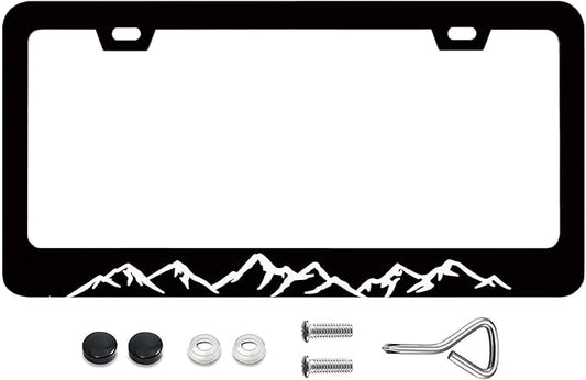 Hand Drawn Vintage Mountains License Plate Frames Black and White Mountain Rust-Proof Stainless Steel License Plate Cover Personalized Cover for Women Men 12.3x6.3 Inch License Plate Holder -DATANSEN