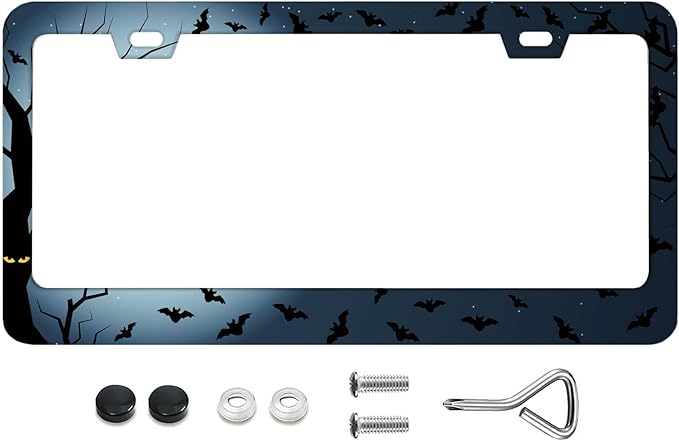 Halloween Scary Night Full Moon Bats License Plate Frames, Rust-Proof Stainless Steel License Plate Cover Fits Standard U.S. Vehicles for Men Women 12.3 X 6.3 Inch License Plate Holder -DATANSEN